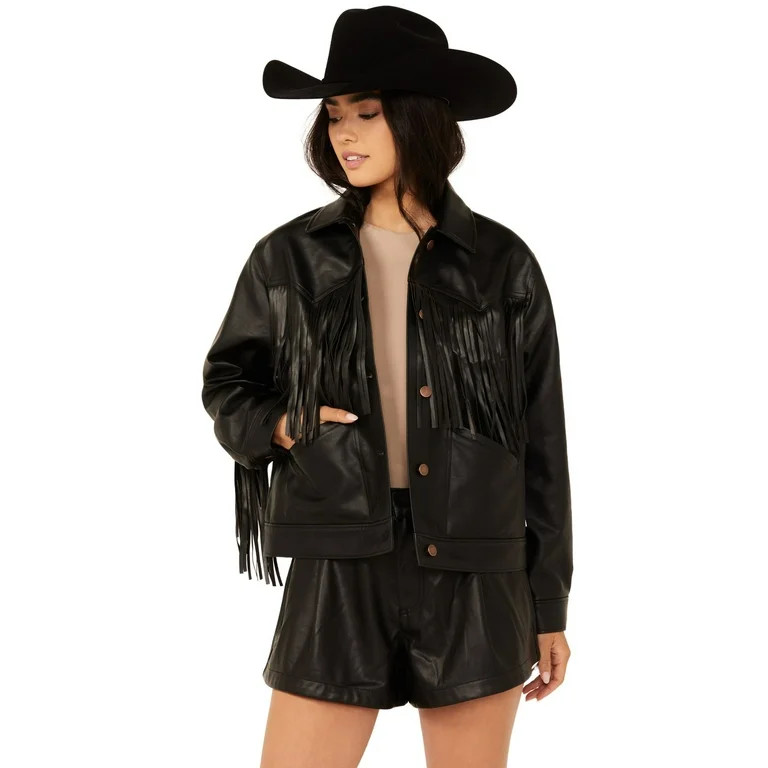 Wrangler Women's Wild Oversized Faux Leather Fringe Jacket - 112343503 Medium  US | Walmart (US)