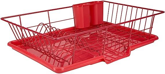 Dish Drying Rack (Red) | By Home Basics | Dish Drainers For Kitchen Counter | With Sloping Tray a... | Amazon (US)