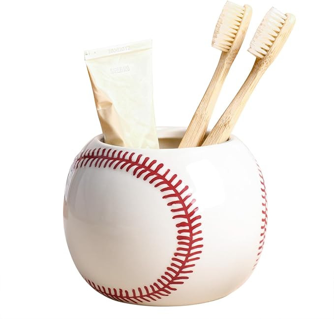 Gaolinci Baseball Shape Ceramic Toothbrush Holder, Bathroom Countertop Tumblers, Makeup Brush Sto... | Amazon (US)