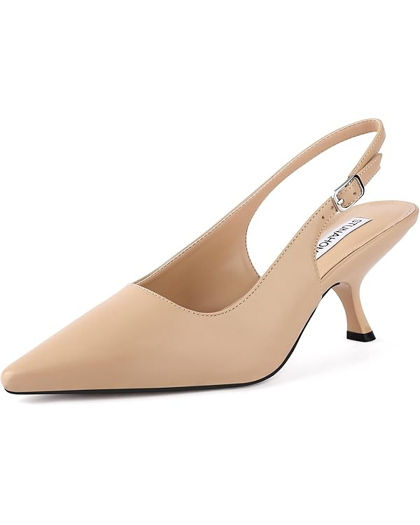 STUNAHOME Slingback Heels for Women Kitten Pumps Dress Shoes Nude | Amazon (US)