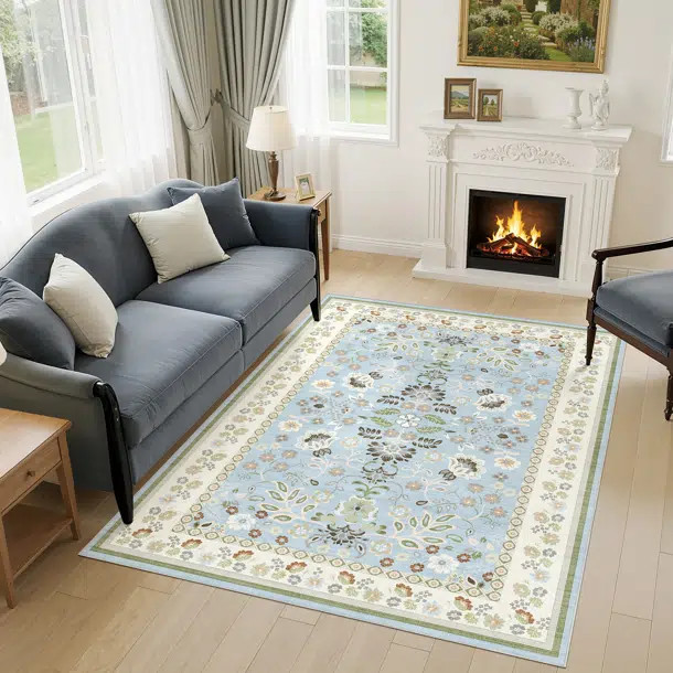 Caulksville Machine Washable Floral Boho Area Rug,Modern Low Pile Carpet with Non-Slip Backing fo... | Wayfair North America