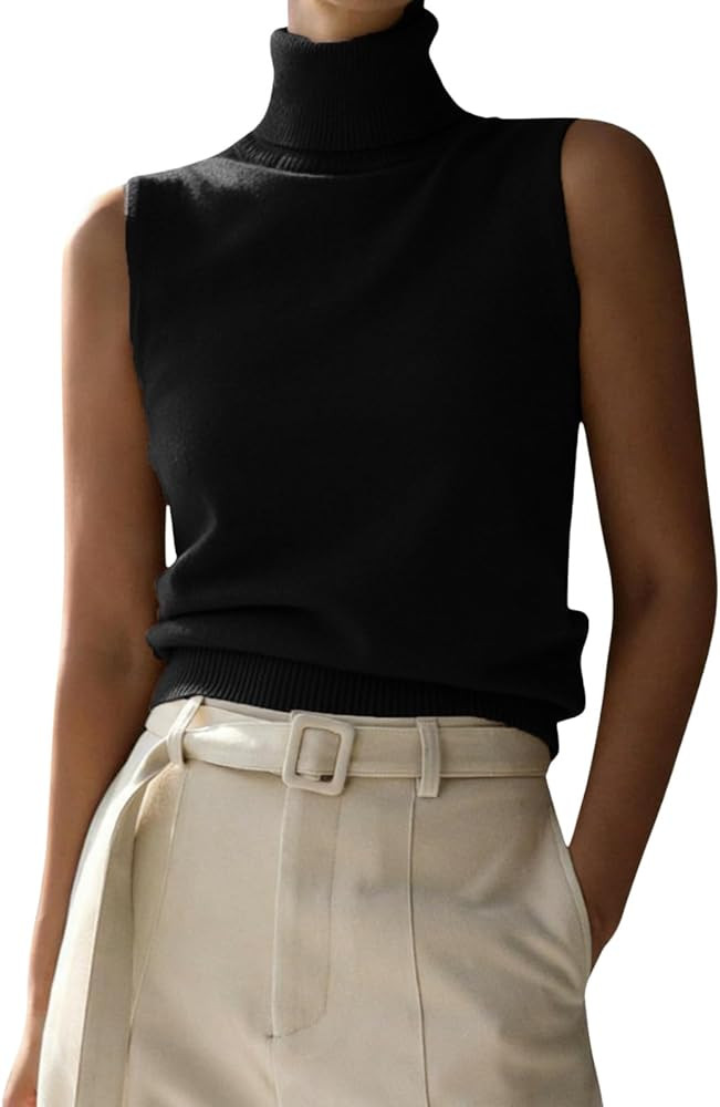 Women Elegant Turtleneck Sweater Vest Fall Trendy Casual Solid Sleeveless High Neck Knit Pullover... | Amazon (US)