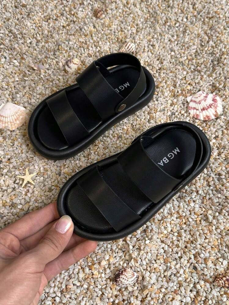 1 Pair Children's Simple Design Breathable Non-Slip Round Toe Sandals, Baby Boys Soft Bottom Beach Shoes, Suitable For Summer | SHEIN