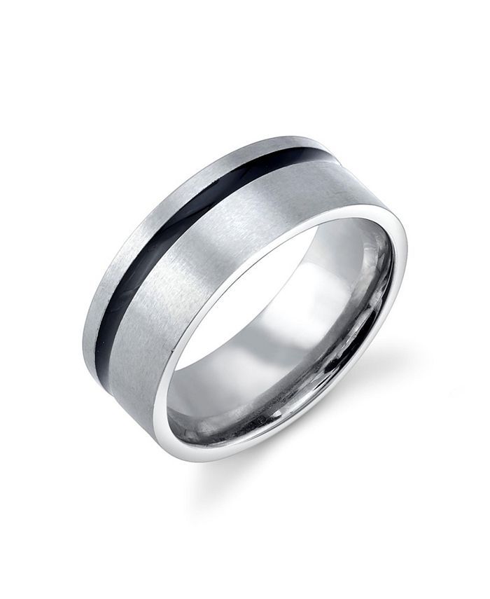 Stainless Steel Ring Featuring Black Line Design | Macys (US)
