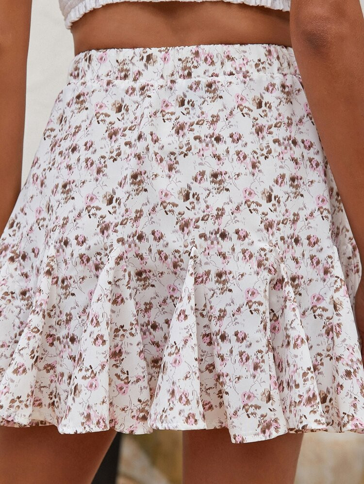 Ditsy Floral Drawstring Waist Skirt | SHEIN