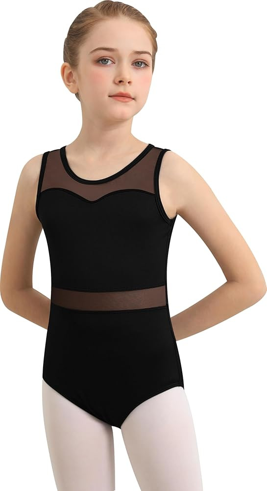 Girls Dance Leotard For Ballet Mesh Tank Dancewear,Mesh Splicing,Water Drop Hollow Back,Full Fron... | Amazon (US)