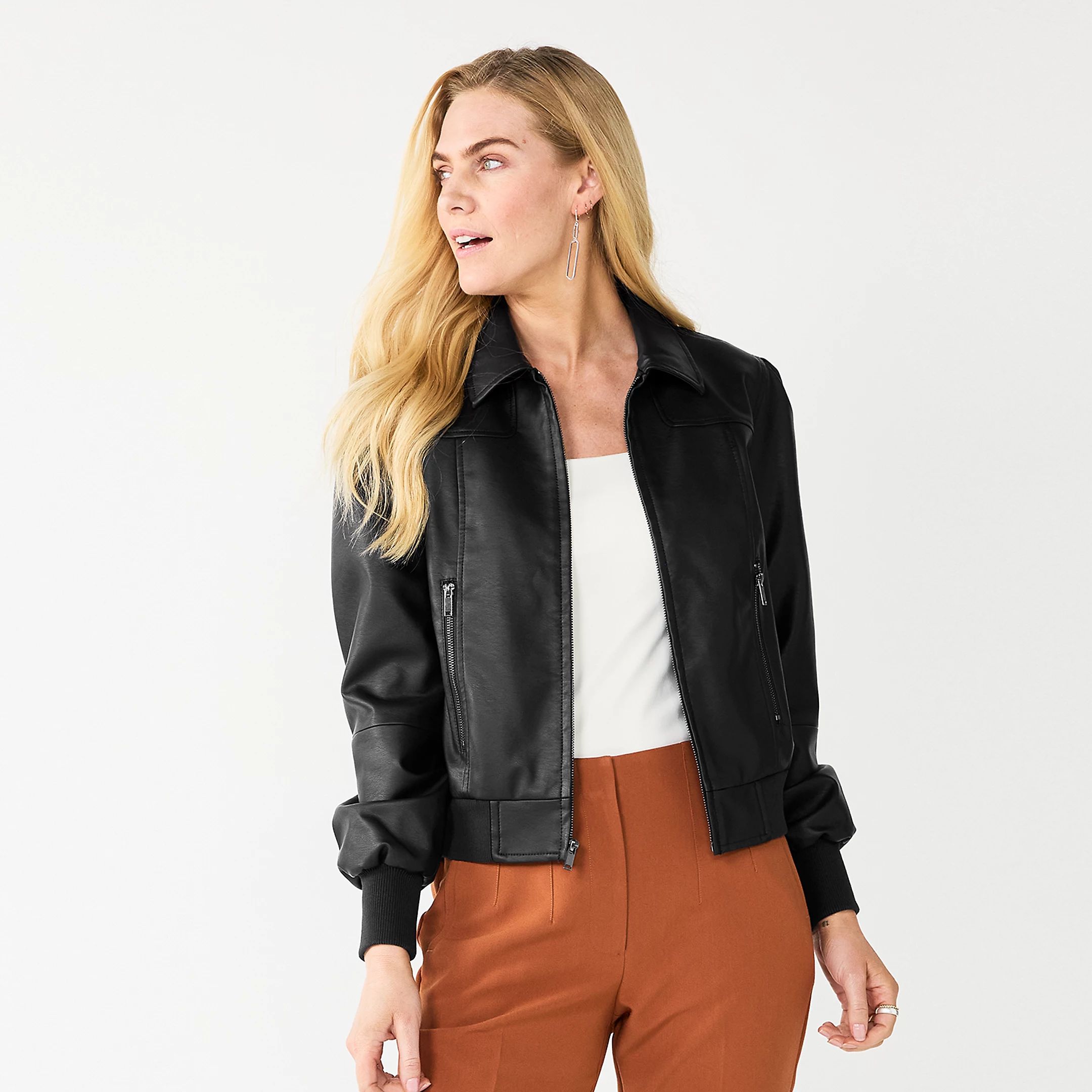 Women's Nine West Faux-Leather Aviator Jacket | Kohls | Kohl's