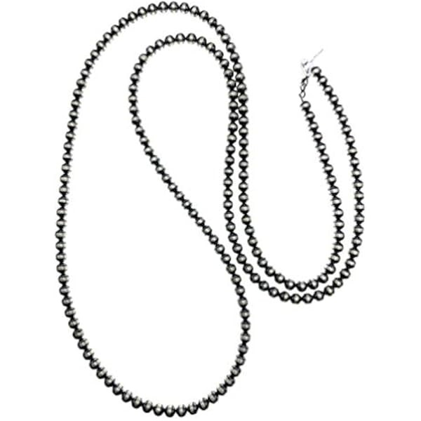 4mm - 8mm Single Graduated Sterling Silver Oxidized Pearls Bead Necklace Southwestern Jewelry "Navaj | Amazon (US)