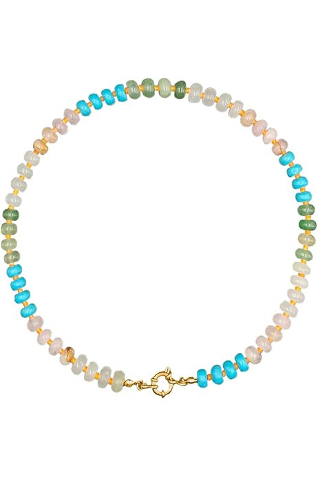 KissYan Beaded Gemstone Necklace for Women, Colorful Boho Bead Choker Necklace Natural Stone Fres... | Amazon (US)