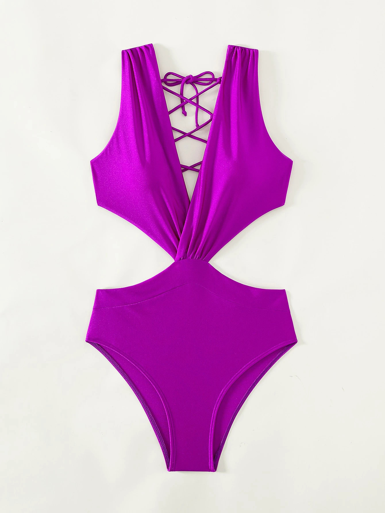 Lace Up Backless Plunging Neck Cut Out Waist One Piece Swimsuit SKU: sw2211248223495393(2 Reviews... | SHEIN