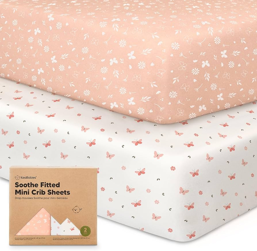 2-Pack Mini Crib Sheets Fitted - 38x26 Pack N Play Sheets for Pack and Play Mattress, Organic Cot... | Amazon (US)