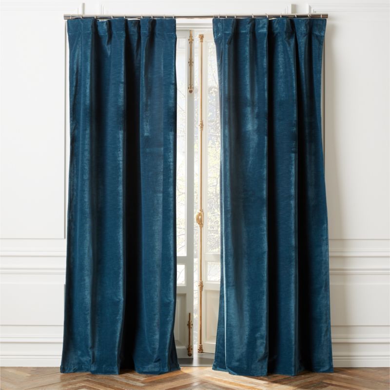 Rayna Ribbed Velvet Blue Curtain Panel 48"x84" + Reviews | CB2 | CB2