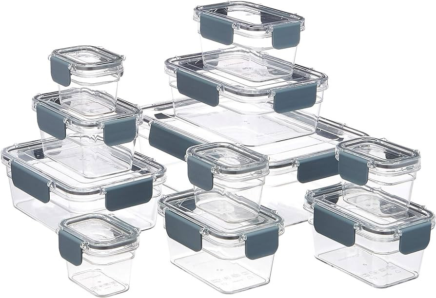 Amazon Basics Large Food Storage Containers - Tritan Plastic Locking, Air Tight, 22 Pieces, Clear | Amazon (US)