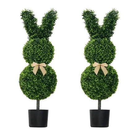 Yanxiao 2PCS Easter Bunny Decorations, 35" Artificial Bunny Shaped Boxwood Topiary Trees with Planter Pots, Spring Easter Bunny Topiary Bonsai Decorations for Front Porch, Garden, Indoor and Outdoor | Walmart (US)