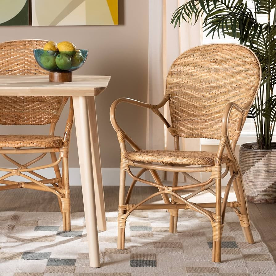 Baxton Studio Farrell Natural Rattan Dining Chair | Amazon (US)
