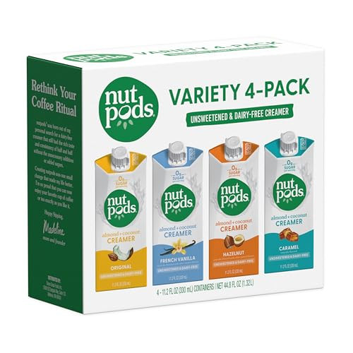 nutpods Variety Pack Coffee Creamer - Unsweetened Non Dairy Creamer - Original, French Vanilla, Hazelnut and Caramel - Keto Creamer, Whole30, Gluten Free, Non-GMO, Vegan, Sugar Free, Kosher (4-Pack) | Amazon (US)