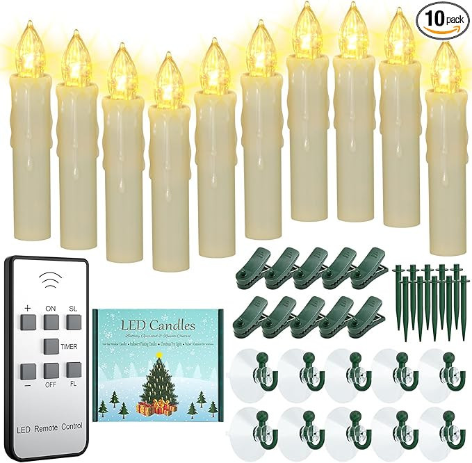 PChero Window Candles, 10 Packs Warm White Battery Operated Waterproof LED Flameless Taper Ivory ... | Amazon (US)