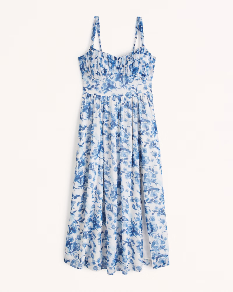 Ruched Chiffon Midi Dress | Abercrombie & Fitch (US)