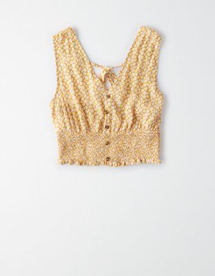 AE Smocked Button Front Tank Top | American Eagle Outfitters (US & CA)