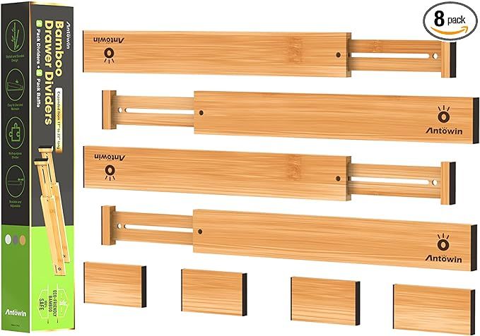 ANTOWIN Bamboo Drawer Dividers Organizers, Drawer Separators Splitter,17-22 inches Long Adjustabl... | Amazon (US)