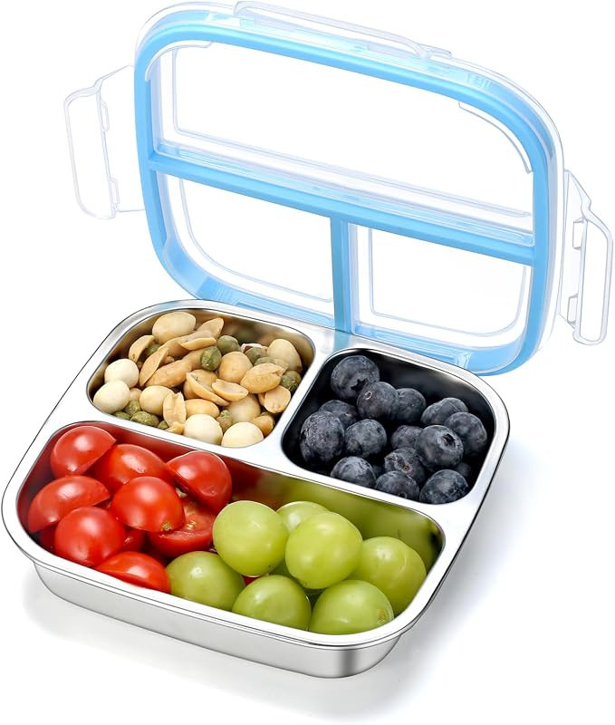 Stainless Steel Snack Containers, 3 Compartments Reusable on and go Bento Box with Lids for Kids,... | Amazon (US)