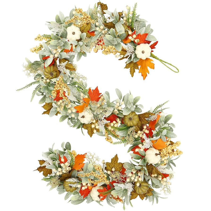 Joyhalo Artificial Fall Leaf Garland, Greenery Garland with Pumpkins and Eucalyptus for Table, Ma... | Amazon (US)