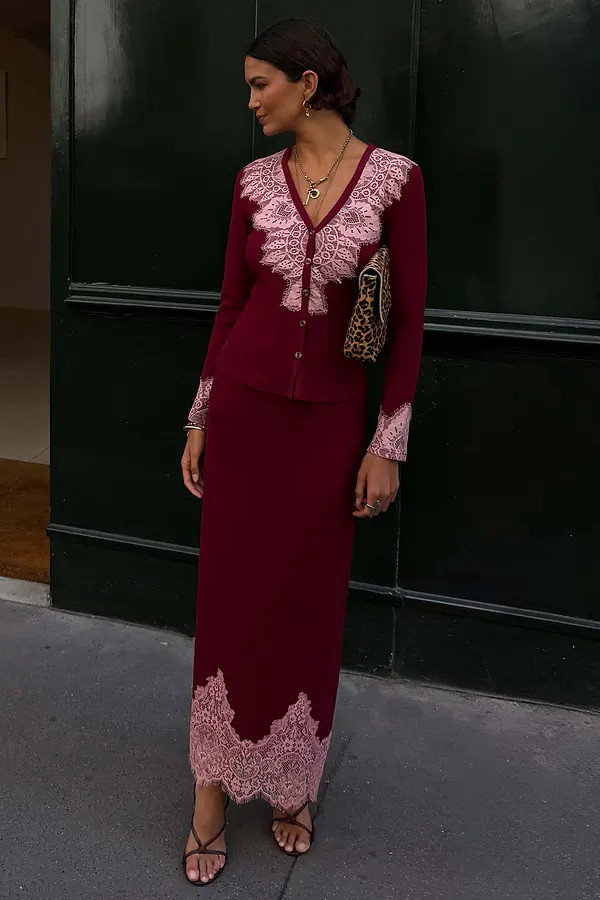 Burgundy Rib Midi Maeva Skirt | Never Fully Dressed US