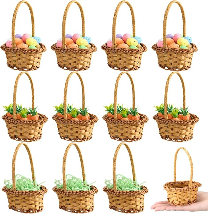 12 Pcs Mini Easter Baskets with Handles Small Woven Baskets, 100 Colorful Easter Eggs, 12 Artific... | Amazon (US)