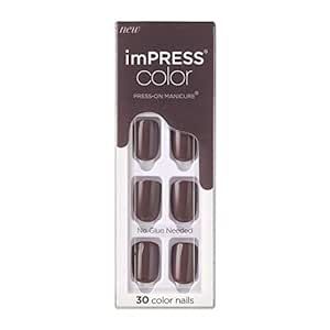 KISS imPRESS Color Press-On Manicure, Gel Nail Kit, PureFit Technology, Short Length, “Try Gray... | Amazon (US)