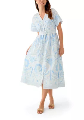 Crown & Ivy™ Women's Short Sleeve Embroidered Belted Midi Dress | Belk