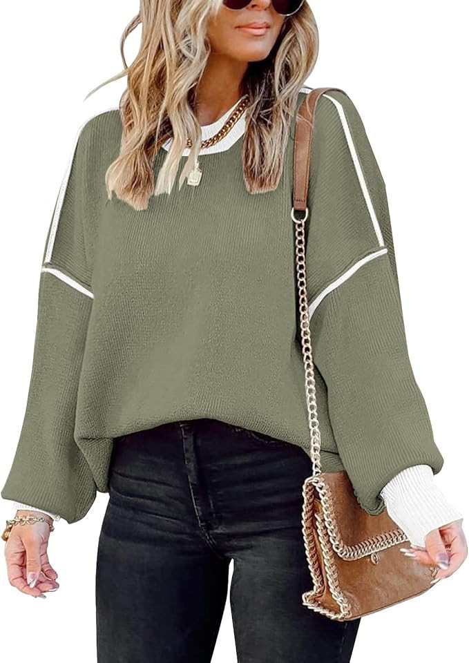 ETCYY Oversized Sweaters for Women Fall 2023 Trendy Crewneck Batwing Long Sleeve Knit Tops Side S... | Amazon (US)
