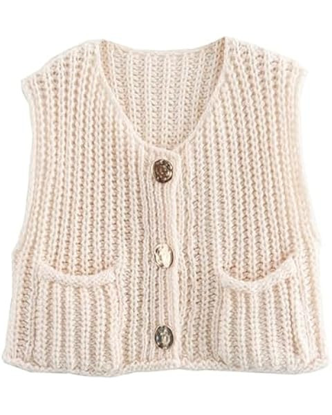 Ainangua Sleeveless Cropped Cardigan for Women Casual Chunky Knit Tank Tops Button Down Open Fron... | Amazon (US)