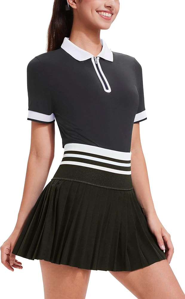 Tennis Skirt Sets for Women Zipper Color Block High Waisted Golf Polo Two Piece Skirt Set Women 2... | Amazon (US)