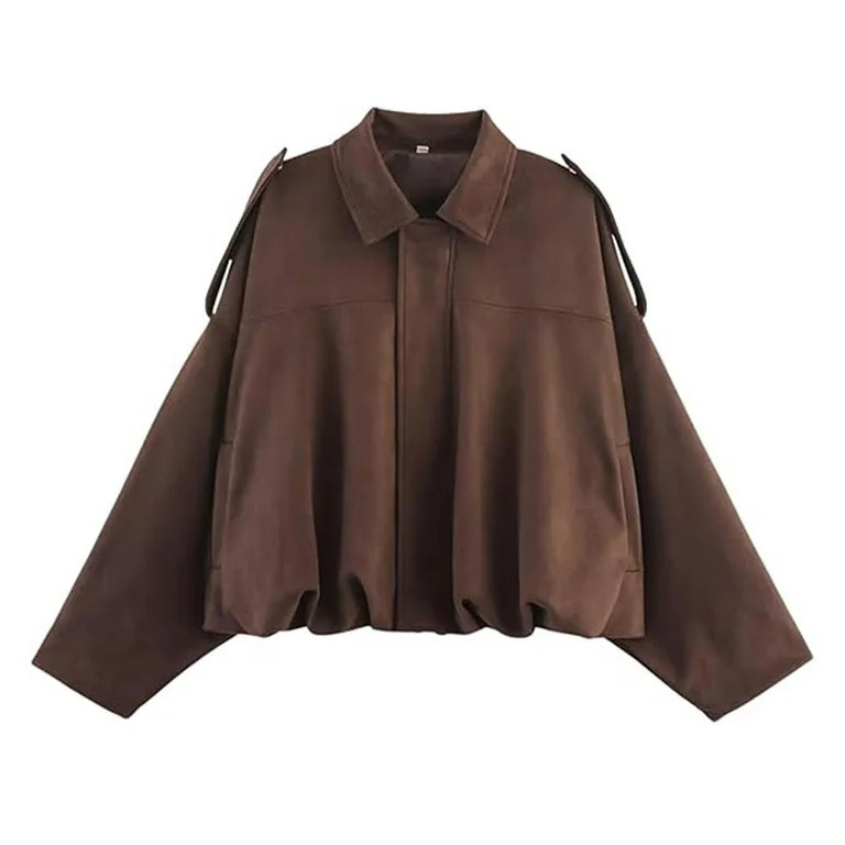 Faux Leather Jacket Women Sevevn Women's Faux Suede Bomber Jacket Spring Lapel Coat Casual Oversi... | Walmart (US)