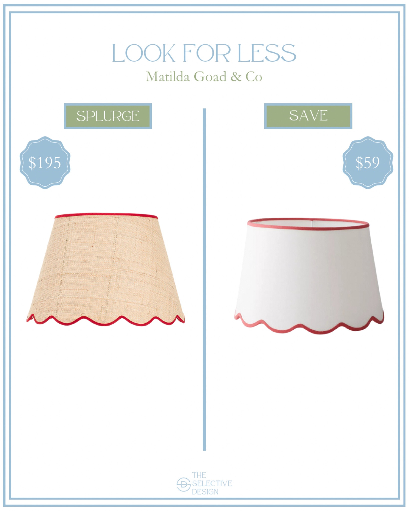 Matilda Goad & Co look for less! 👏🏼

Home decor designer dupe, home decor look for less, splurge or save, timeless affordable home decor, spot the dupe, scalloped lamp shade, affordable lamp shade, red lamp shade, rattan lamp shade, decorative lamp shade, Grandmillennia home decor, lamp shade, southern traditional home decor, timeless home decor 

#LTKSaleAlert #LTKHome #LTKFindsUnder100