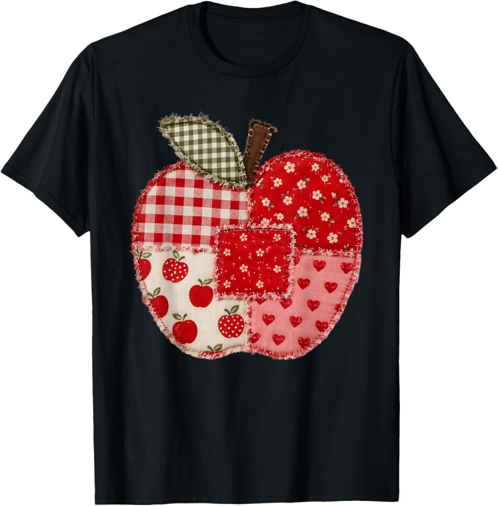 Cute Patchwork Preppy Apples Back to School Teacher Student T-Shirt | Amazon (US)