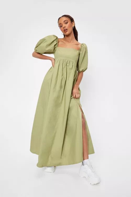 Shirred Puff Sleeve Square Neck Maxi Dress | Nasty Gal (US)