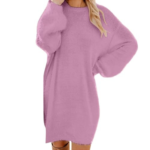 Womens Sweater Dress Winter Dresses for Women 2024 Long Sleeve Sweater Dress Womens Fluffy Sweater Dress Fuzzy Sweater Dresses for Women Midi Purple Sweater Dress | Amazon (US)