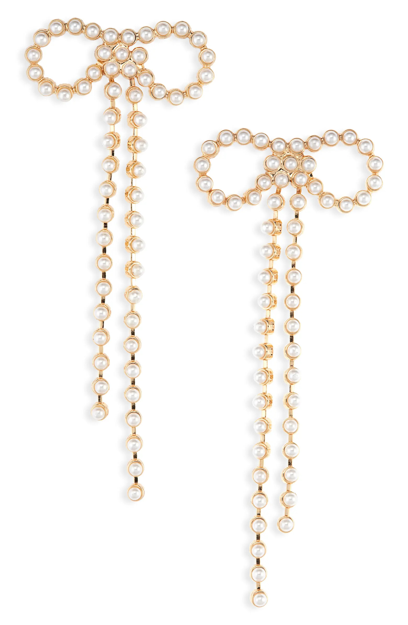 Open Edit Micro Faux Pearl Bow Drop Earrings | Nordstrom | Nordstrom