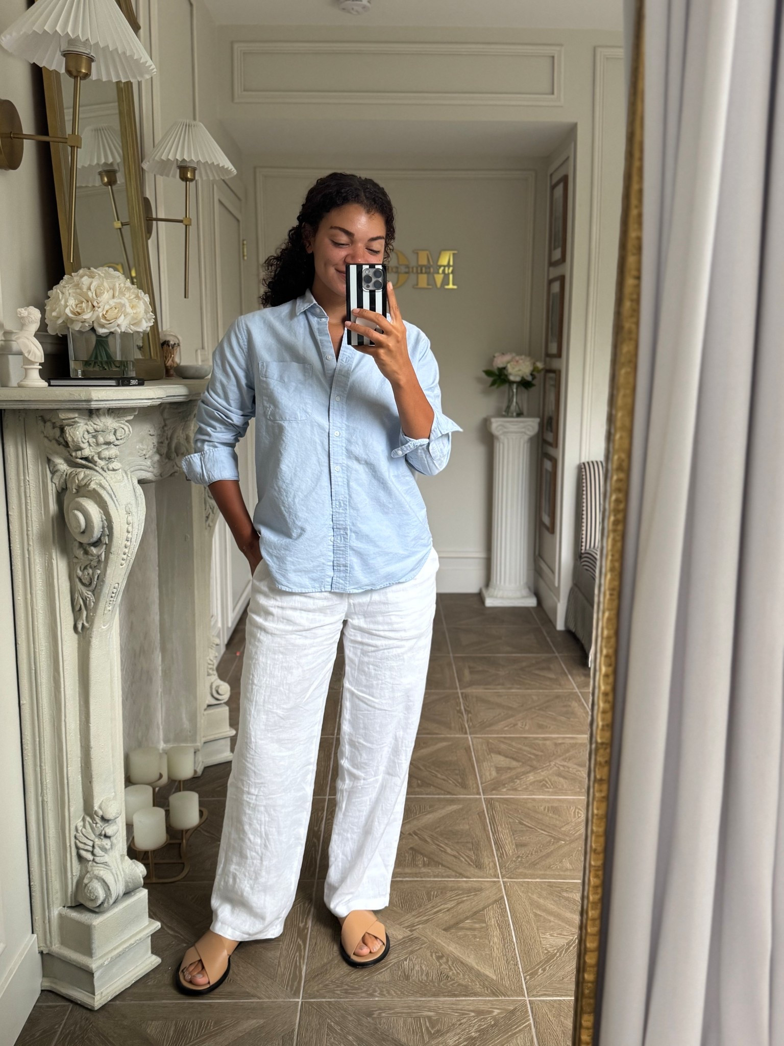 A favorite comfy yet polished summer outfit: white linen pants, sandals, and an Oxford shirt 

#LTKSeasonal #LTKStyleTip