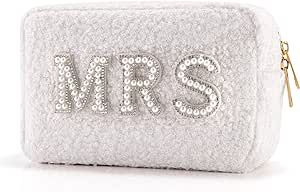 Anforsun Mrs Bride Makeup Bag, Pearl Letters Teddy Cosmetic Bag Toiletry Bag, Bride Gifts, Bride ... | Amazon (US)