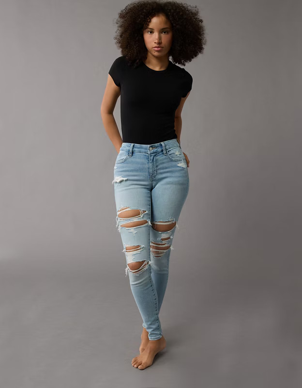 AE Next Level Curvy High-Waisted Ripped Jegging | American Eagle Outfitters (US & CA)