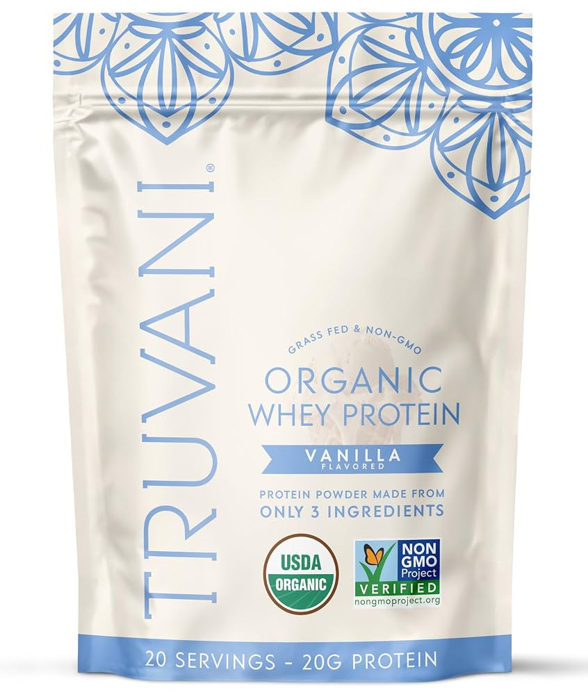Truvani Organic Whey Protein Powder | Vanilla | 20g Grass Fed Whey Protein | 20 Servings | USDA O... | Amazon (US)