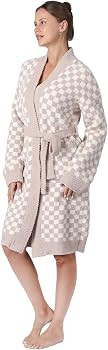 bearberry Cozy Robe Lightweight Soft Plush Robe Vertical Bar Hoodless Sleepwear Nightgown with Po... | Amazon (US)