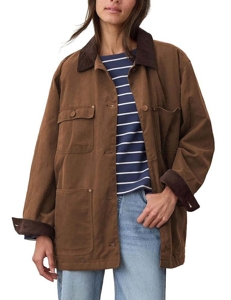 Barn Jackets for Women 2025 Fall Oversized Utility Cotton Coat Corduroy Collar Vintage Workwear w... | Amazon (US)