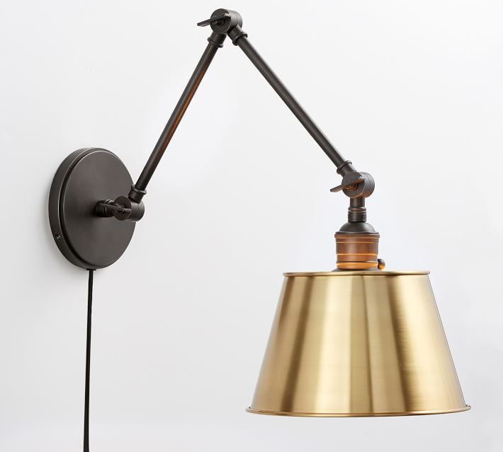 Articulating Arm Tapered Metal Shade Plug-In Sconce | Pottery Barn (US)