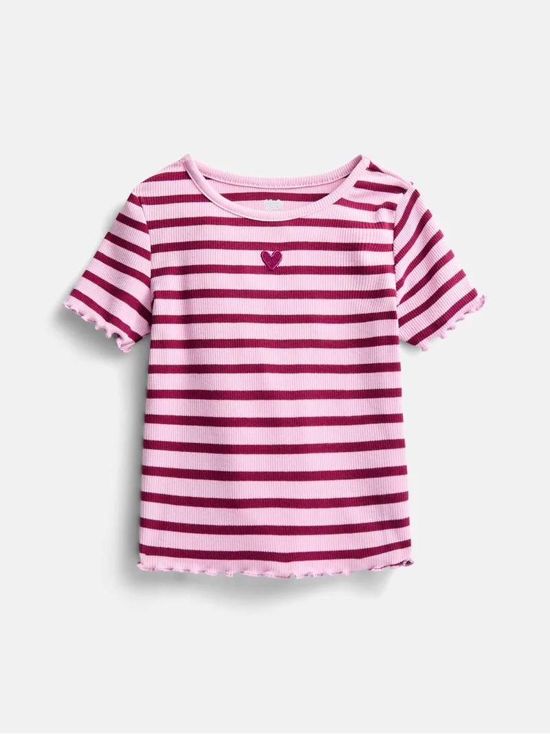 Wonder Nation Toddler Girls' Ribbed Tee with Short Sleeves, Sizes 18M-5T | Walmart (US)