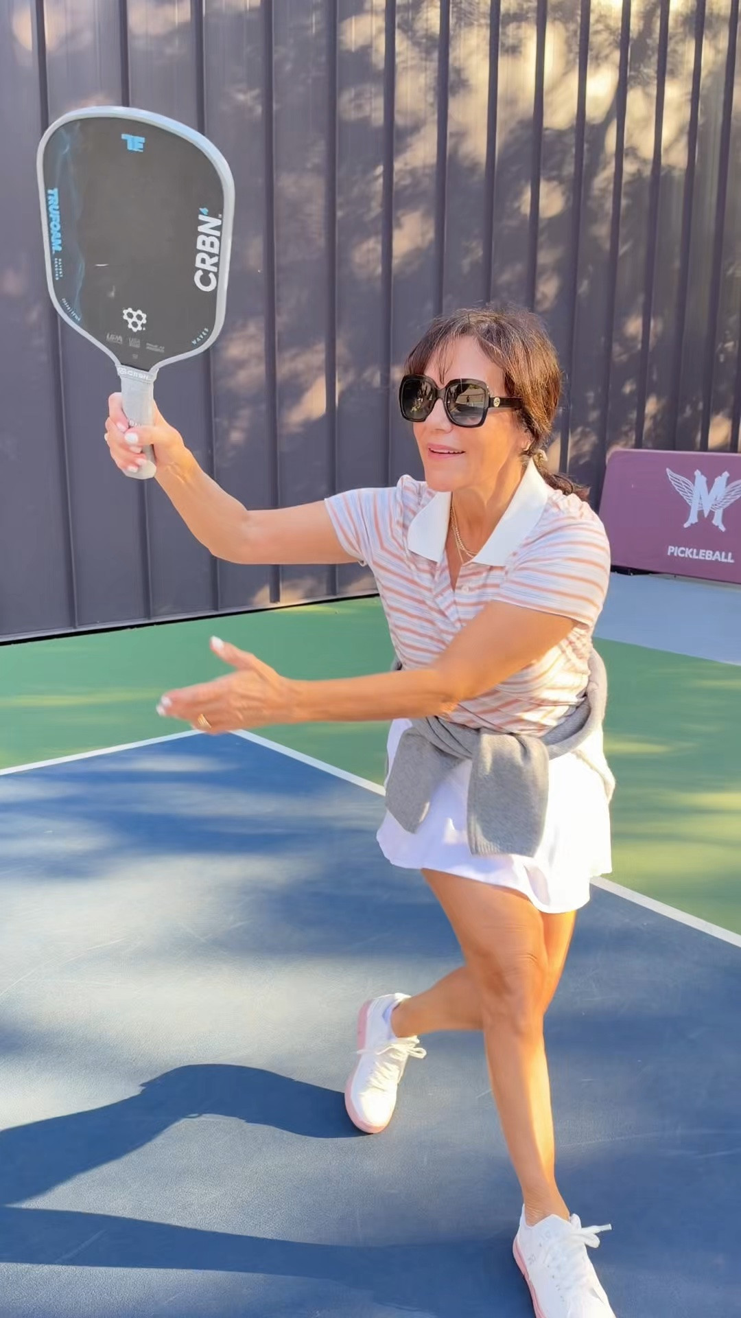Pickleball outfit from Williams athletic club
Wearing grey cashmere hoodie small, tennis skirt small and ON tennis sneakers

#LTKgrwm #LTKActive