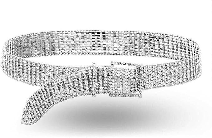 Ayliss Women Rhinestone Belt Bling Crystal Shiny Waist Dress Belt Silver Fashion Glitter Chains D... | Amazon (US)