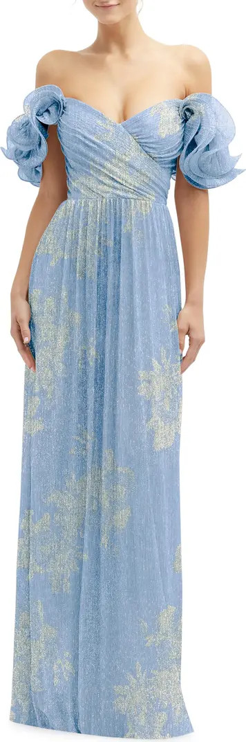 Ruffle Off the Shoulder Metallic Column Gown | Nordstrom